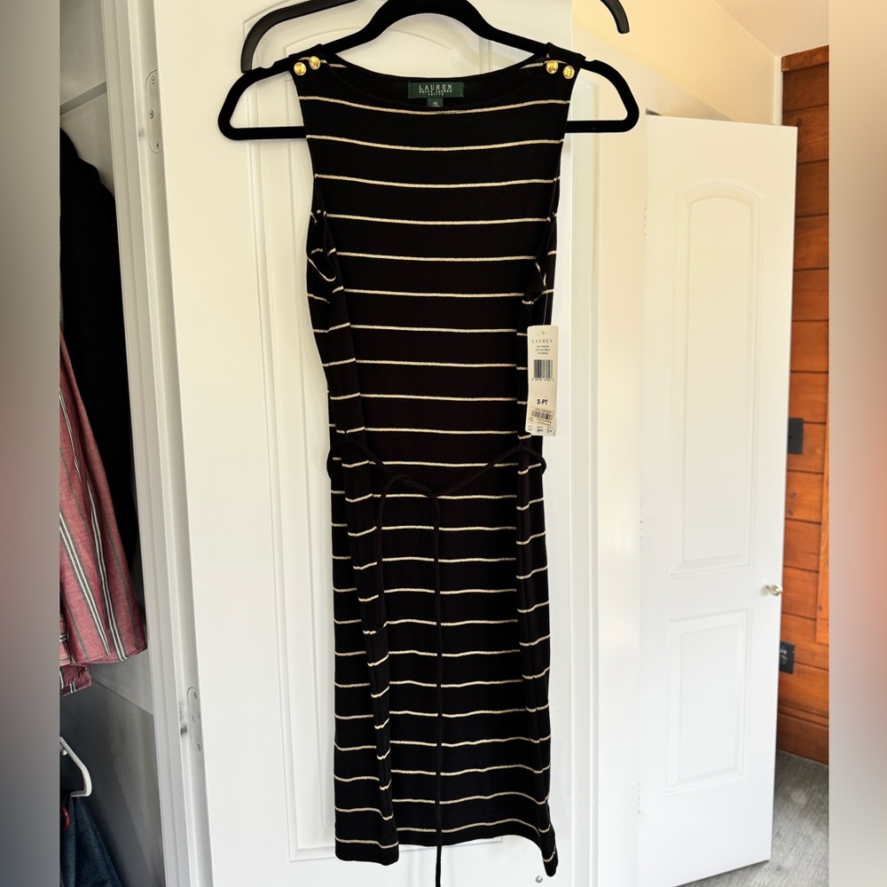 Ralph Lauren Black and Cream Striped Midi Dress